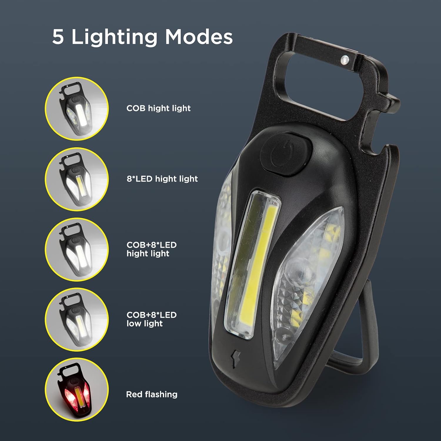 2000 Lumens LED COB Key Chain Flashlights Small Water Resistant USB Rechargeable Magnetic Work Light 3 Modes Portable Mini Light with Folding Bracket for Walking Camping Repairing Christmas Gift