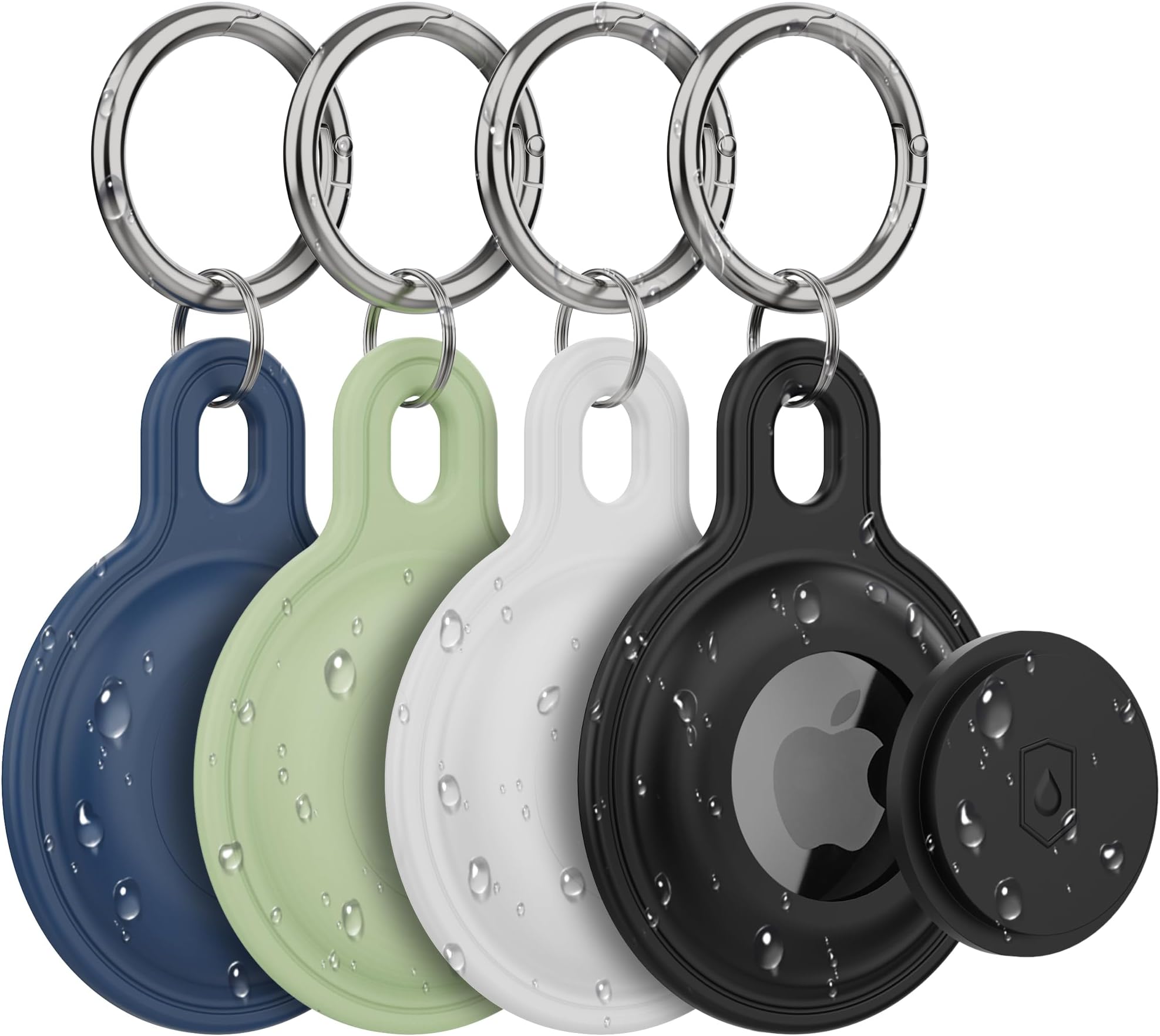 Custodia In Silicone Per AirTag Con Portachiavi - Cover Protettiva - Facile Da Montare - 4 Pezzi (Nero, Bianco, Blu, Rosso) - Foto 2