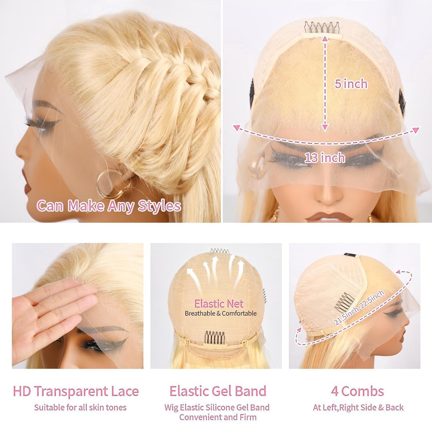 Myecool 30 Inch 613 Lace Front Wig Human Hair 13x5 Straight 613 HD Lace Frontal Wig Human Hair Pre Plucked Bleached Knots for Women(30Inch, Blonde) - Image 4