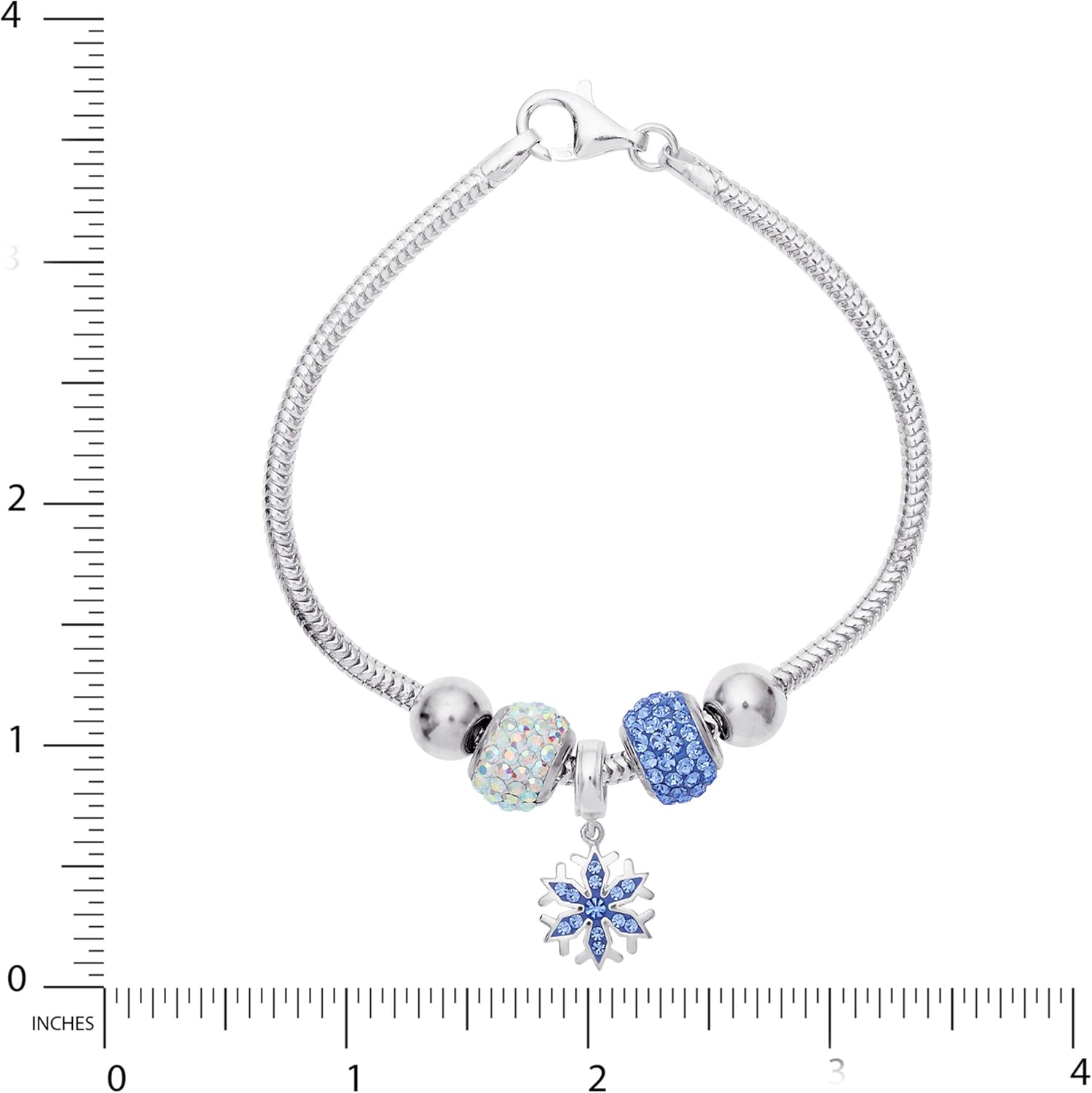 Disney Frozen Snowflake and Crystal Beads Sterling Silver Bundle Bracelet, 7.5”: Clothing, Shoes & Jewelry
