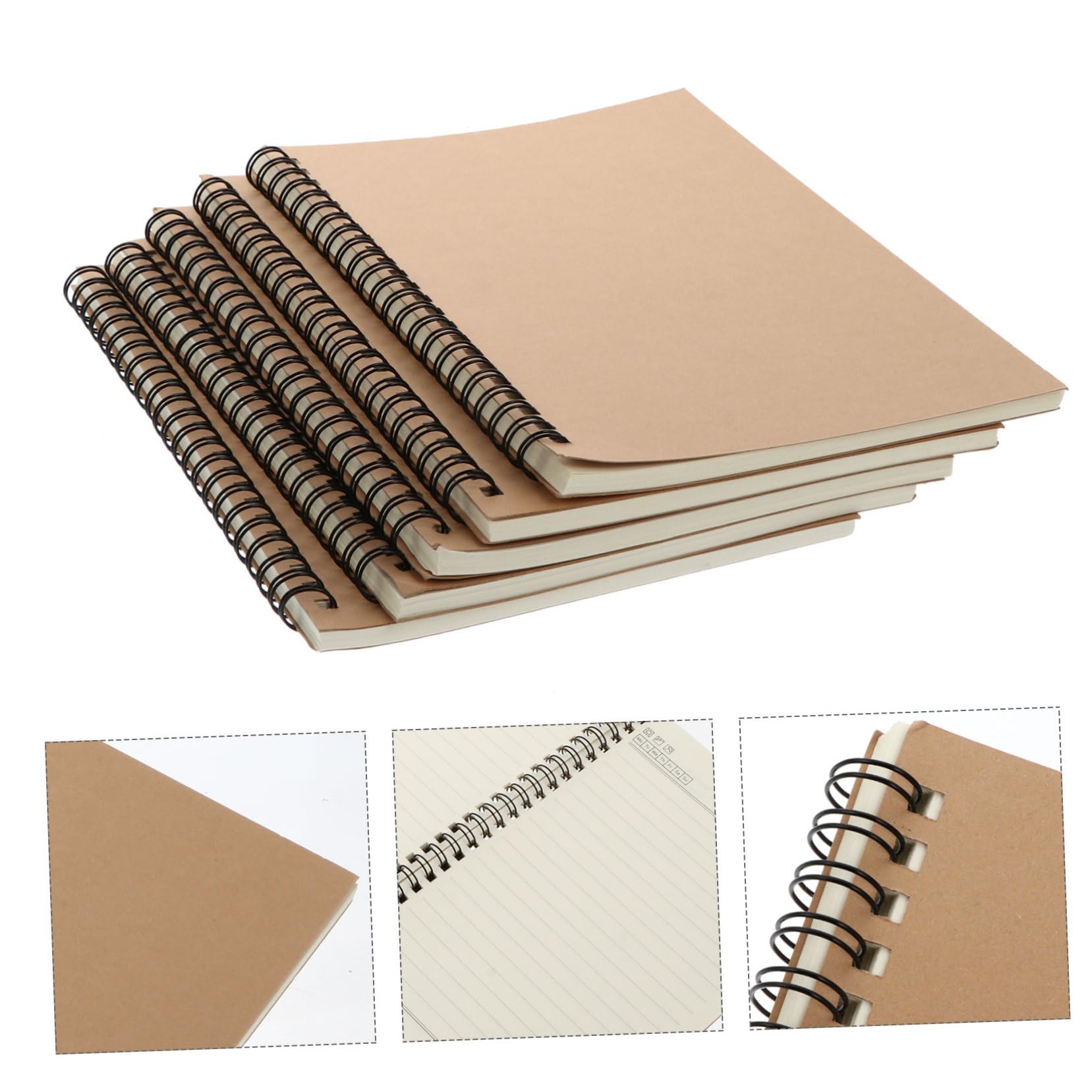 Carnet à Spirale Kraft Marron, Lot de 5, Format Simple