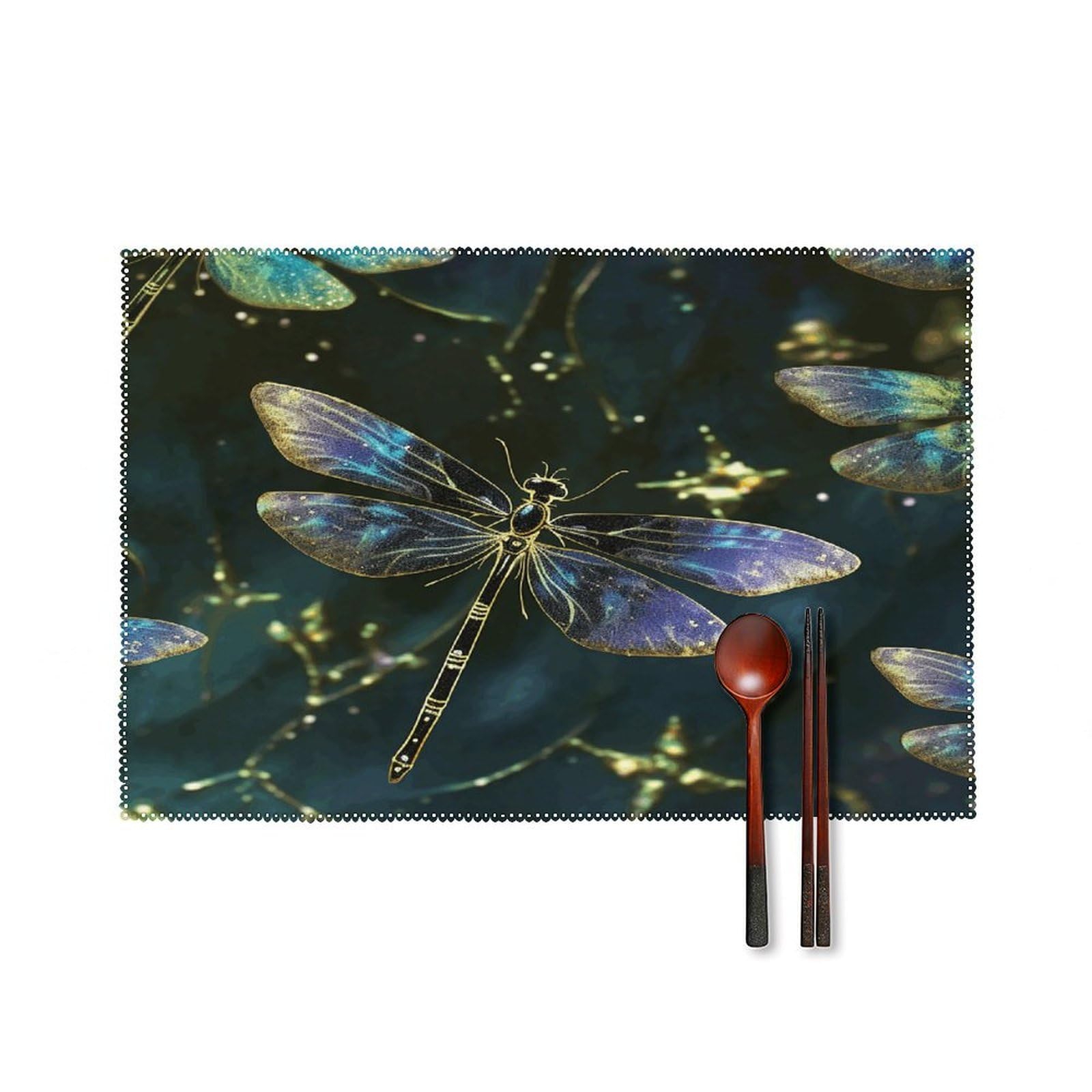 Dragonfly Placemat Set of 6,Thickened Non-Slip Place Mats Heat Resistant Reversible Table Mats Resistant Washable Place Mat for Kitchen Dining Table Decoration Indoor