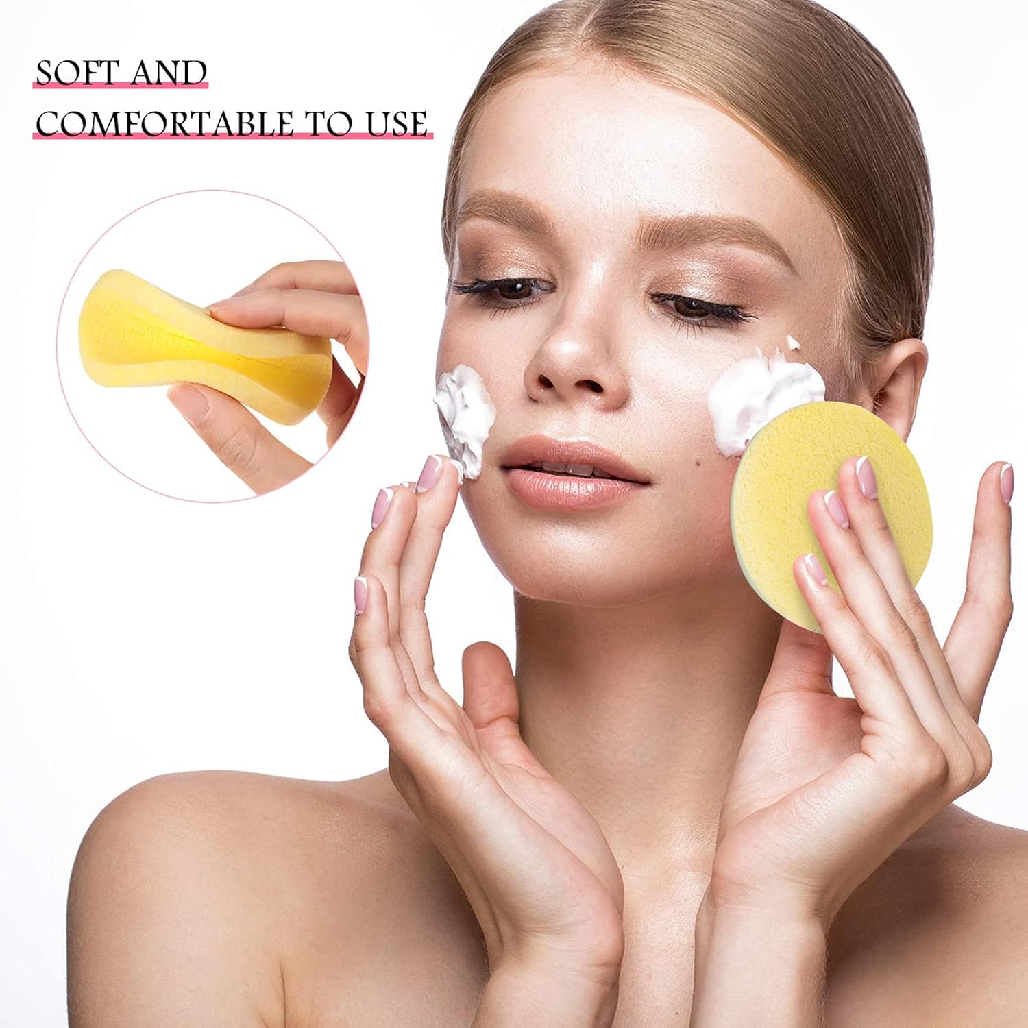 120pcs Compressed Facial Disposable Face Sponge Pads Face Cleansing Pads Makeup Removal Wipes Dead Skin Remover for Shower SPA Massage Yellow - Image 4