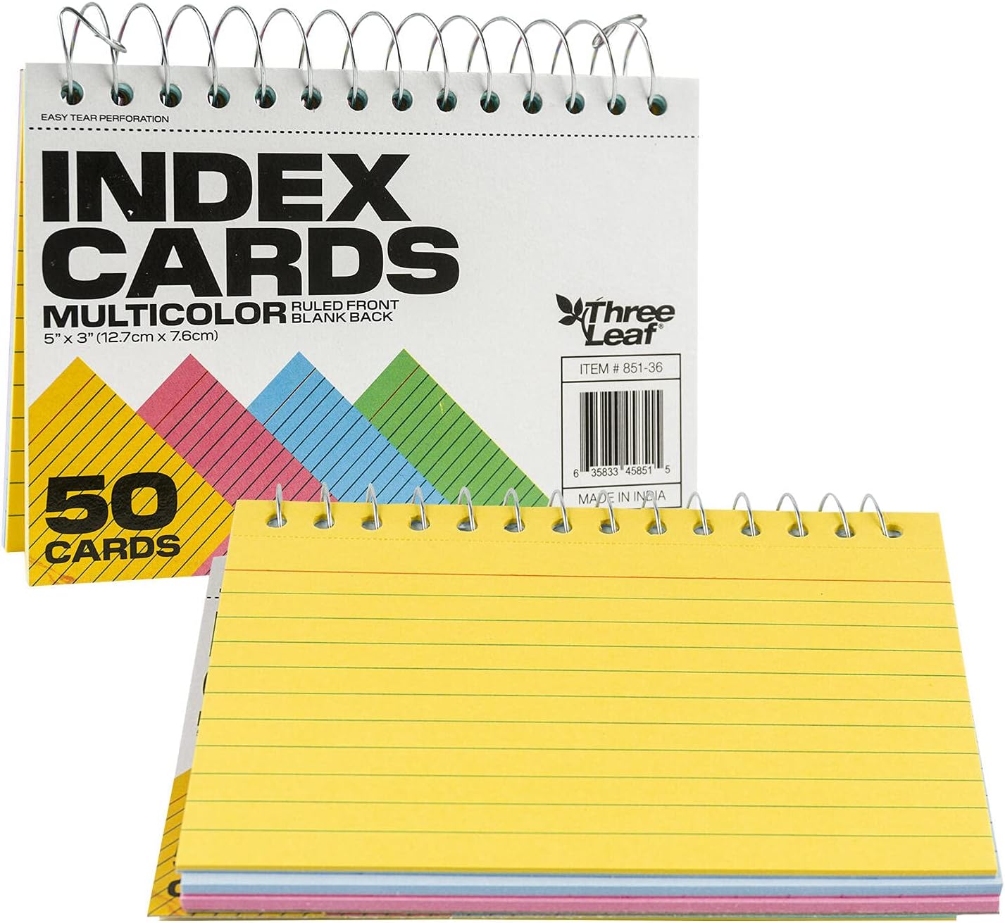 Spiral Bound Colored Index Card Books, 3x5Inch, Ruled, Perforated