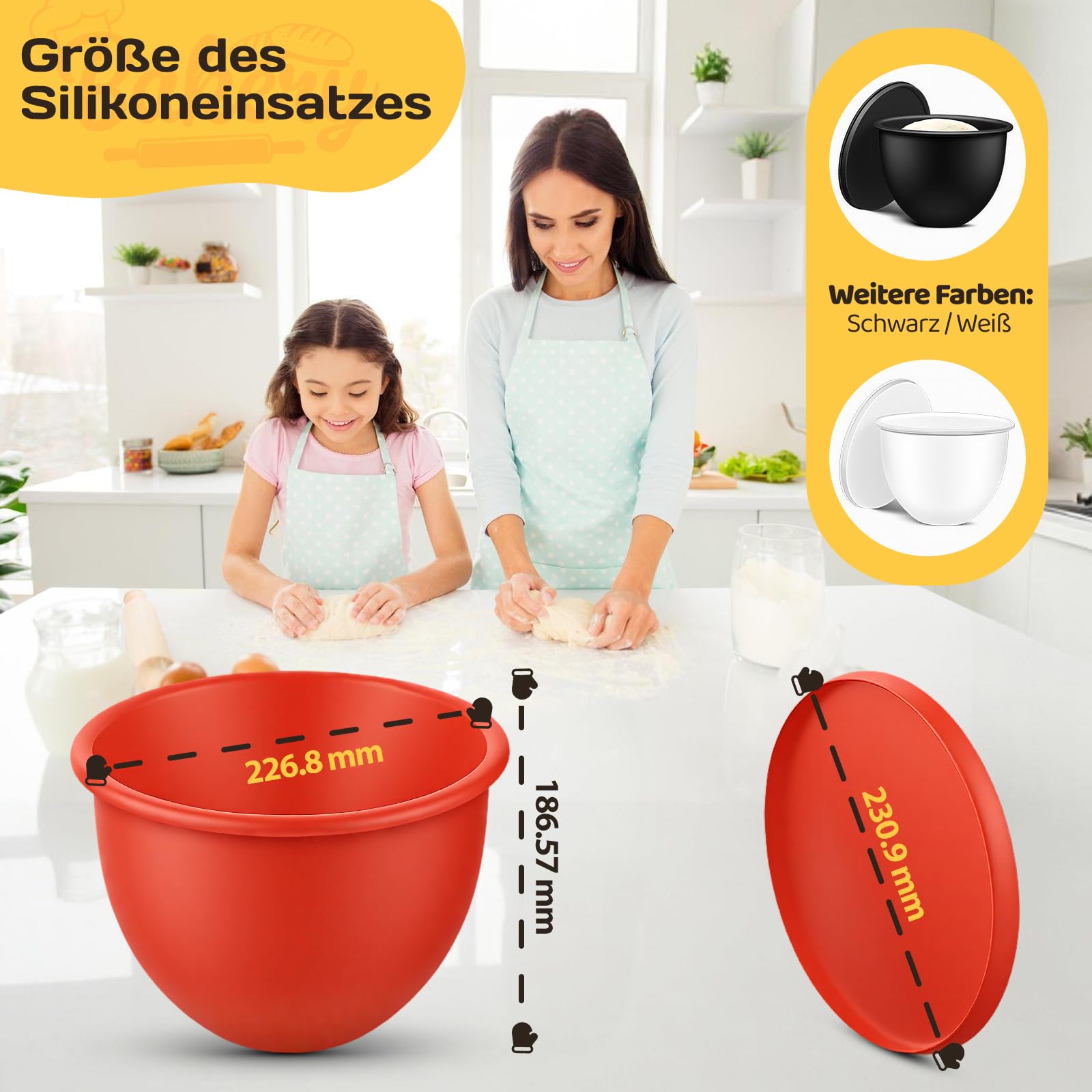 3 silikonowe wkładki z pokrywką do robota kuchennego KitchenAid Tilt-Head 5 l miska silikonowa nadaje się do kontaktu z żywnością od -40°C do 240°C, nadają się do kuchenki mikrofalowej, zmywarki i