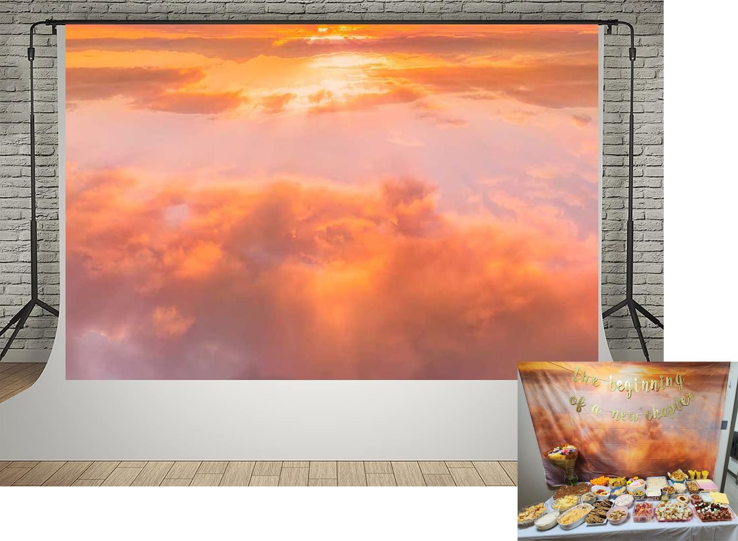 Kate 7x5ft Dreamy Red Cloud Sky Backdrops for Photography Abstract Evening Sunset Scene Background Photo Studio Microfiber Polyester Abstract Backdrop