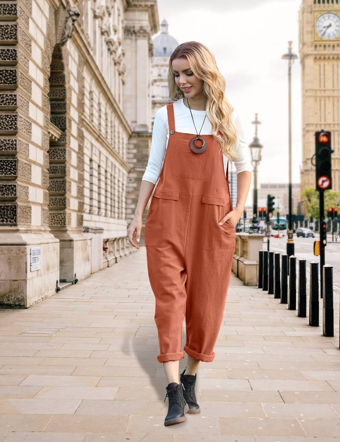 YESNO Women Long Casual Loose Bib Pants Overalls Baggy Rompers Jumpsuits with Pockets PV9 - Image 3
