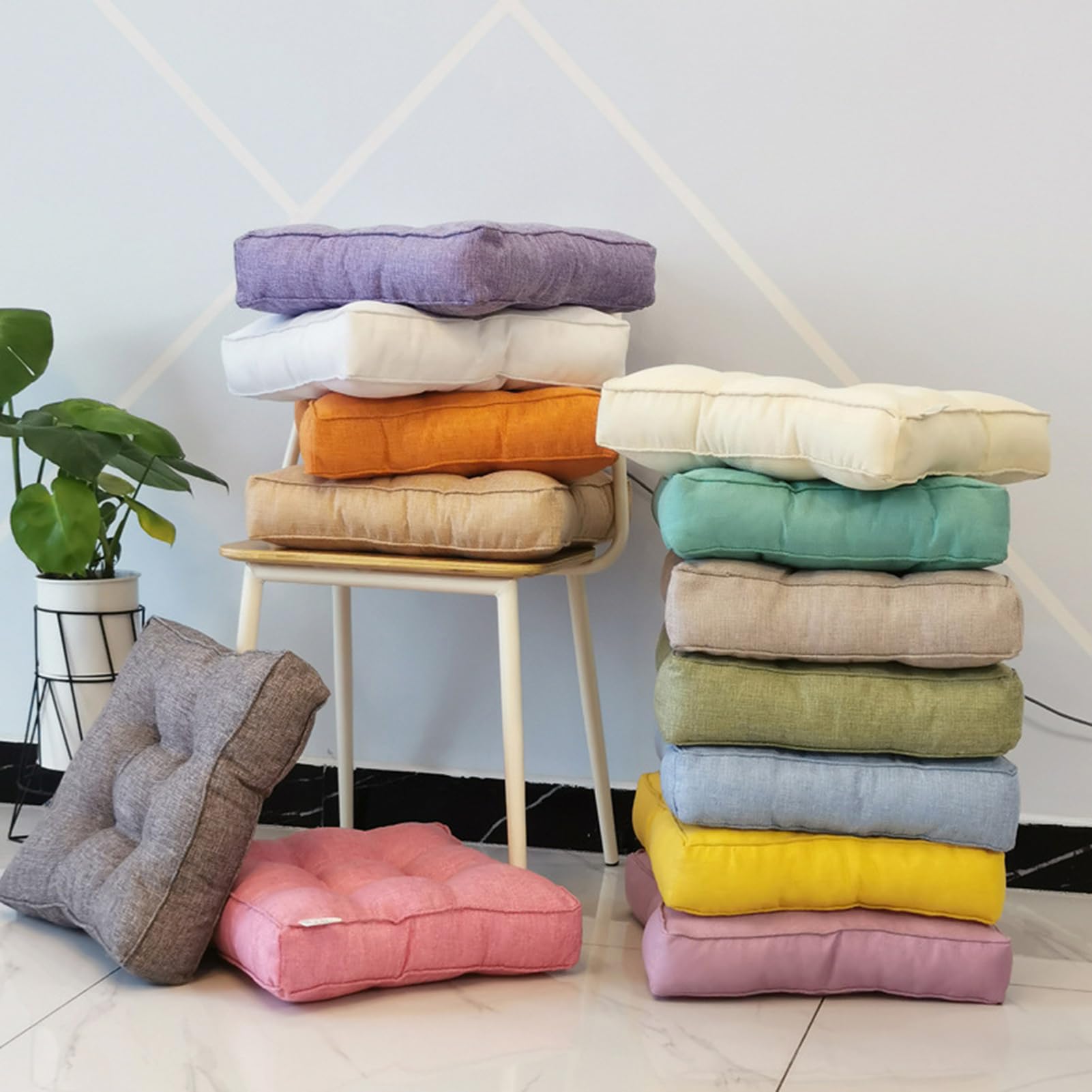 Set di 2 cuscini per alzare l'altezza della seduta, 50 x 50 cm, tessuto di cotone e cotone, imbottitura ideale per soggiorno, cucina, giardino, comodo e