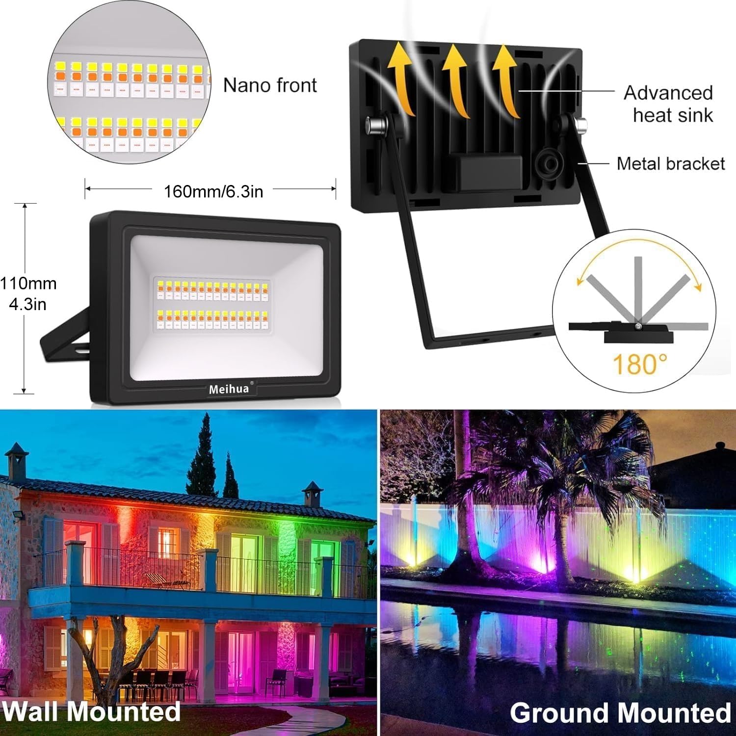 MEIHUA RGB Schijnwerper 60W - LED-Spot Met Afstandsbediening MEIHUA RGB Schijnwerper 60W - LED-Spot Met Afstandsbediening