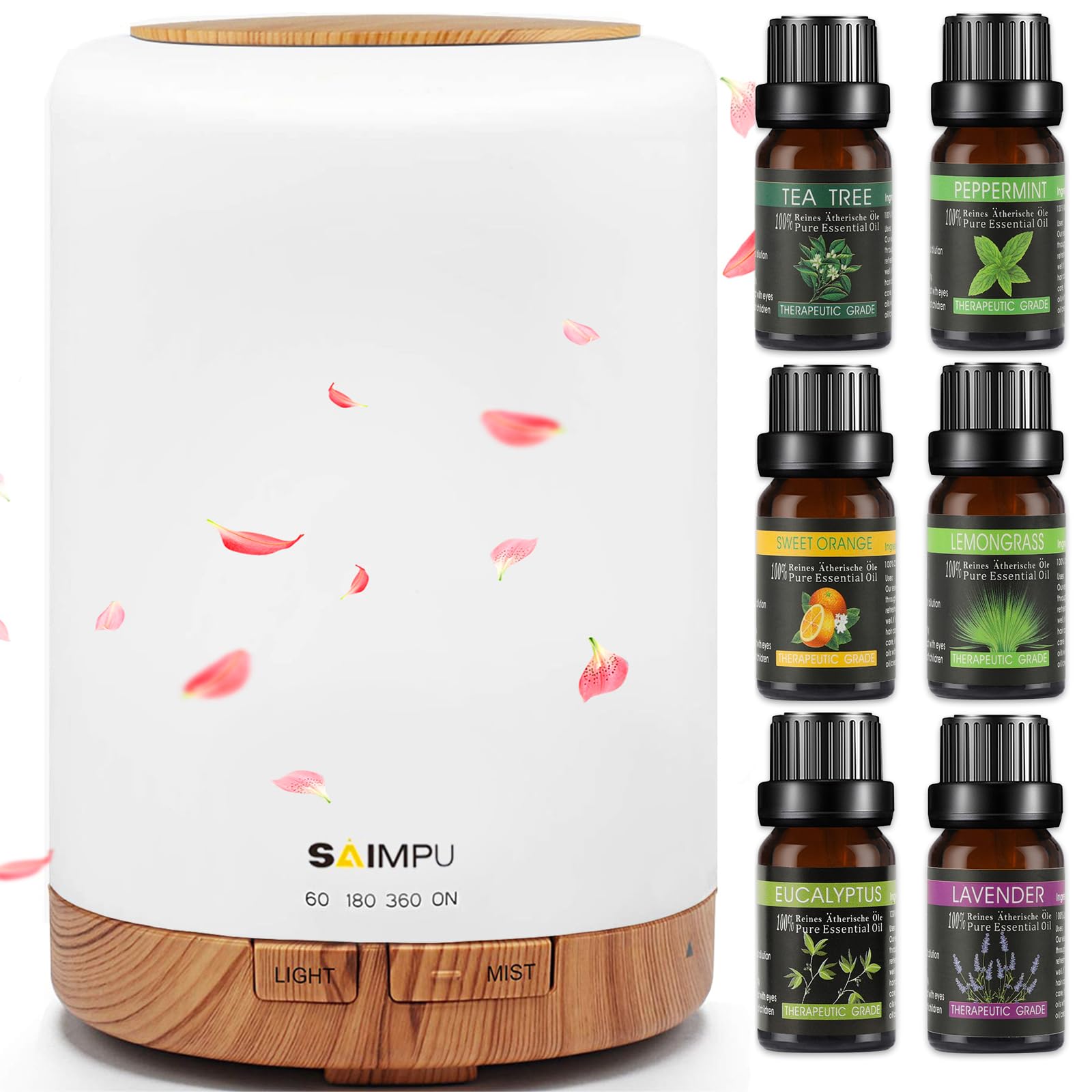 Aroma Diffuser, 300ML Leiser Ultraschall Luftbefeuchter DuftöL Diffuser, Wasserlose Abschaltautomatik, mit 7 Farben LED, BPA-Free Aromatherapie Düfte Humidifier für Raum,Büro,Yoga,Spa,usw