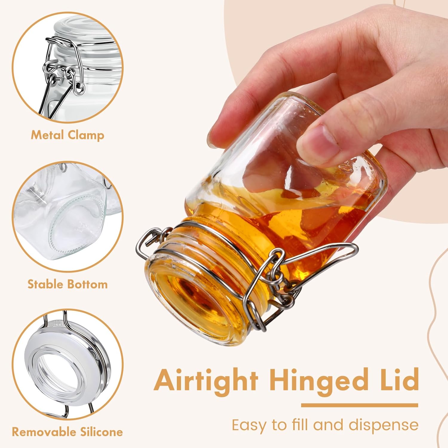 48 Pack Small Airtight Containers Bulk 3 oz Glass Jars with Lids Mini Jam Jars Small Spice Jar with Hinge Glass Lid for Home Kitchen, Spices, Jams, Decorations(Clear)