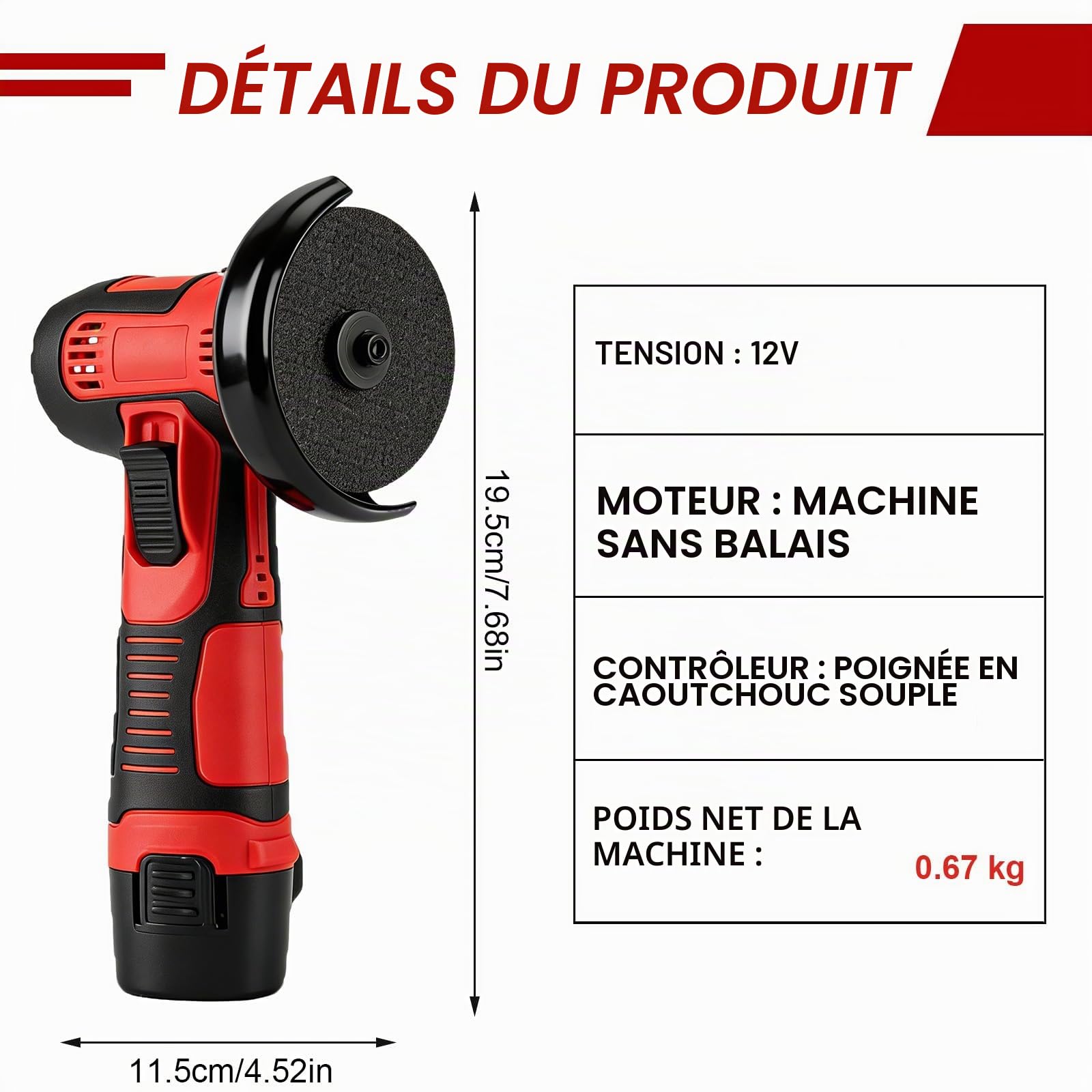 Mini meuleuse d'angle avec 2 batteries de 1200 mAh, meuleuse d'angle professionnelle sans fil, meuleuse d'angle avec 6 disques à tronçonner, pour couper, polir, poncer et dérouiller