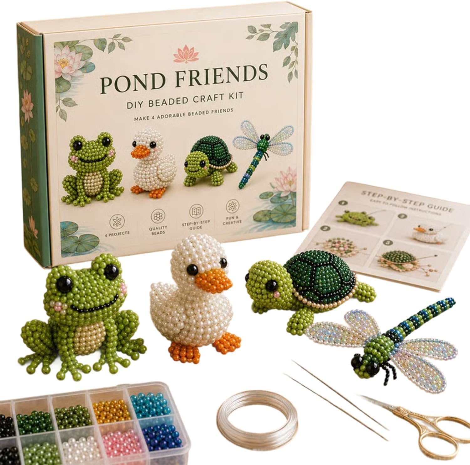 VUKHWX Creative Tiny 3D Beaded Animal DIY Kit – 4-Piece Set 3D Beaded Animal Craft Set, Beaded Animal Craft Set with Instructions, Creative 3D Animal Crafting for Beginners & Craft Enthusiasts, DIY