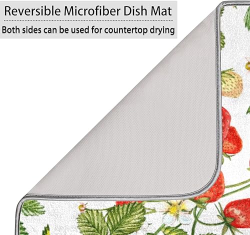 Miniatura 6 de QsirBC Tapete de secado de platos de fresas y fresas para cocina, de 16 x 18 pulgadas, tapete escurridor de platos reversible y absorbente de