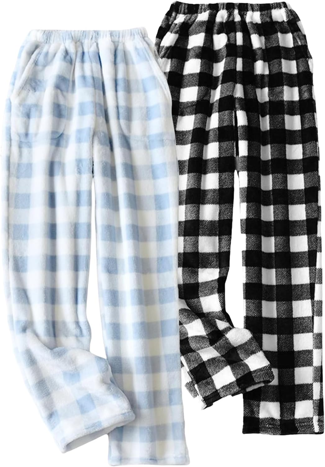 Yimoon 2 Pack Women's Plaid Fluffy Pajama Pants Soft Warm Fuzzy Fleece Lounge Pants Comfy Pj Bottoms with Pockets