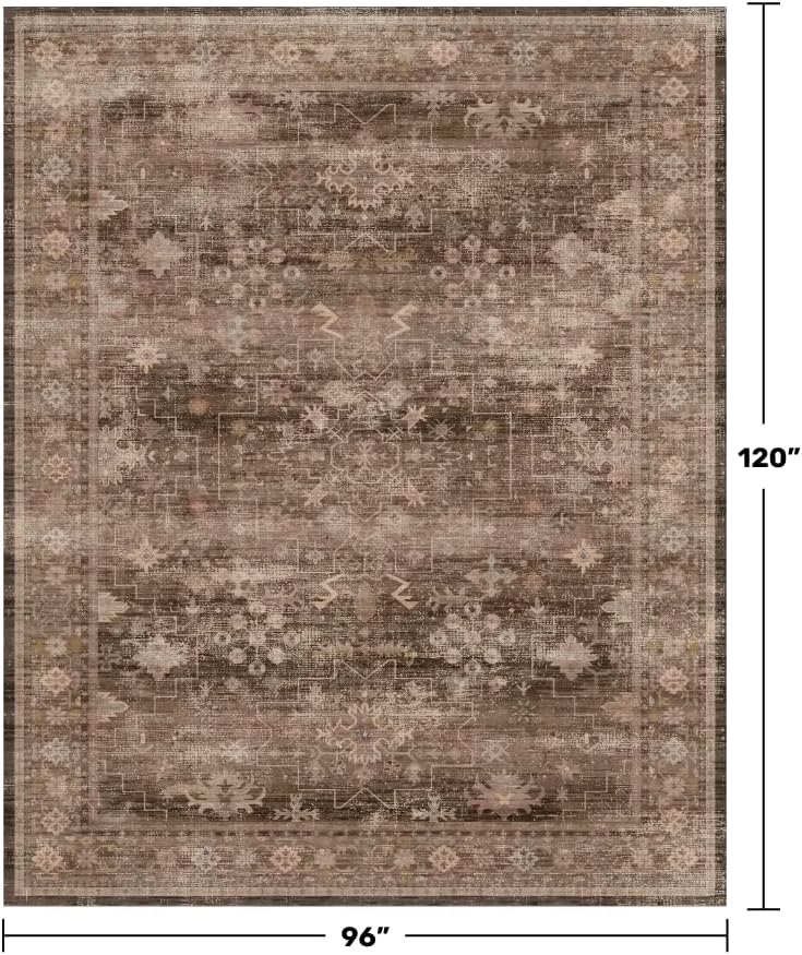 Boho Taupe Brown Living Room Rug 8x10 - Modern Vintage Traditional Eclectic Oriental Neutral, Washable Low Pile Non-Slip Extra Large Area Rugs for Dining Under Table Bedroom Lounge - Image 2