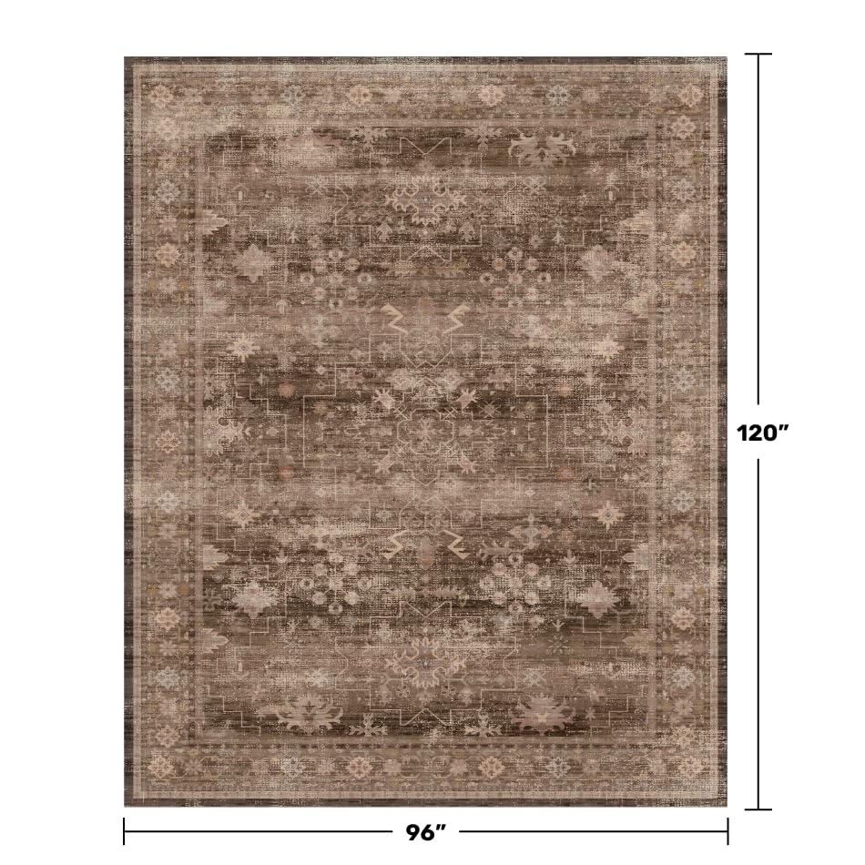 Boho Taupe Brown Living Room Rug 8x10 - Modern Vintage Traditional Eclectic Oriental Neutral, Washable Low Pile Non-Slip Extra Large Area Rugs for Dining Under Table Bedroom Lounge