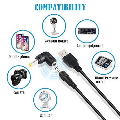 Miniatura 5 de GINTOOYUN Cable de alimentación USB 2.0 a CC USB2.0 a CC de 0.217 in x 0.083 in, cable de carga universal de 5 V con 10 tipos de conectores para