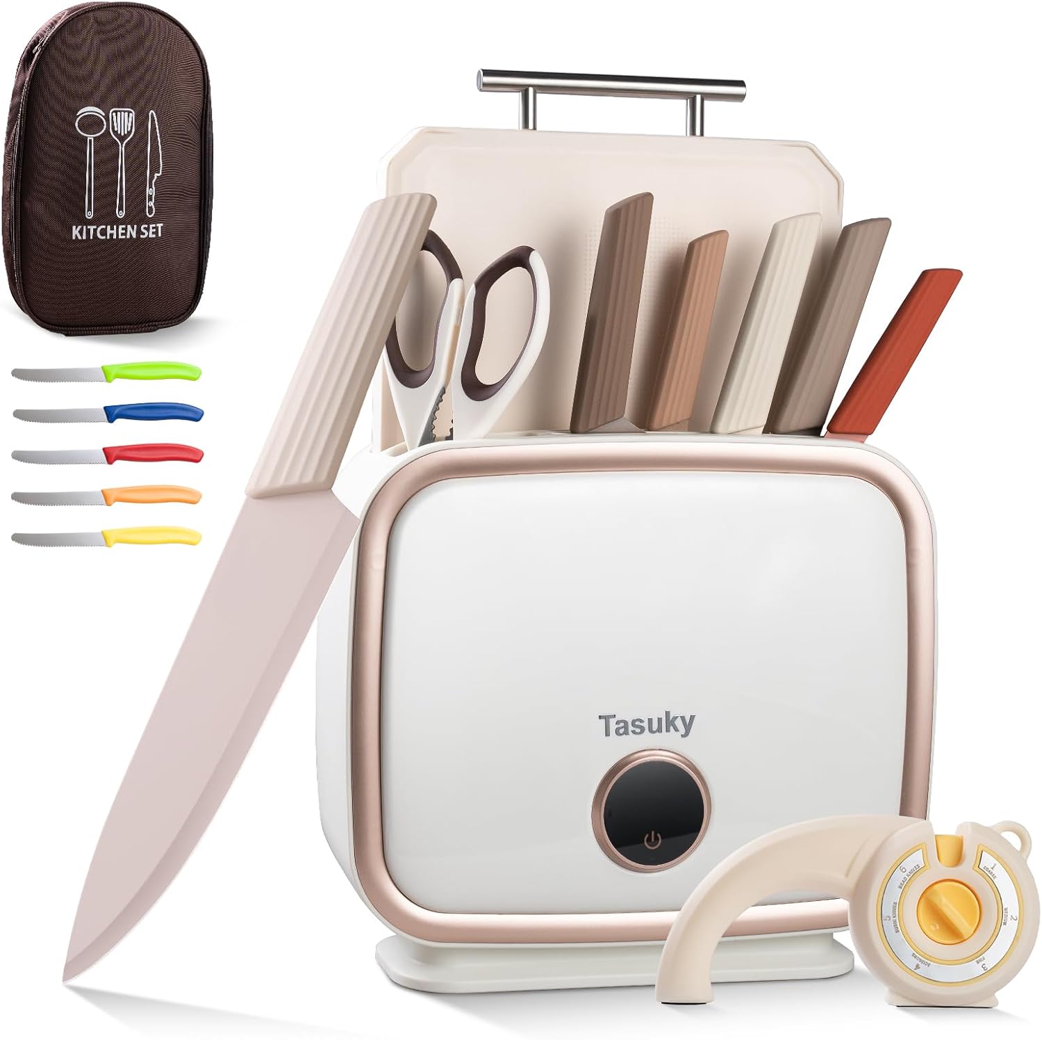 XXV 17Pcs Knife Set with Block & Sharpener,Kitchen Knives Block with Drying Function and Plug, German Stainless Steel Chef Knife Set with Bag,Dishwasher Safe Knives Set for Kitchen,Camping