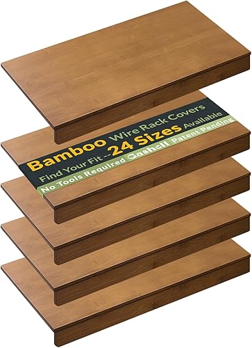 Cubiertas de estante de alambre, cubiertas de rejilla de alambre de bambú para despensa, armario (4 piezas, 22 pulgadas de ancho x 12 pulgadas de