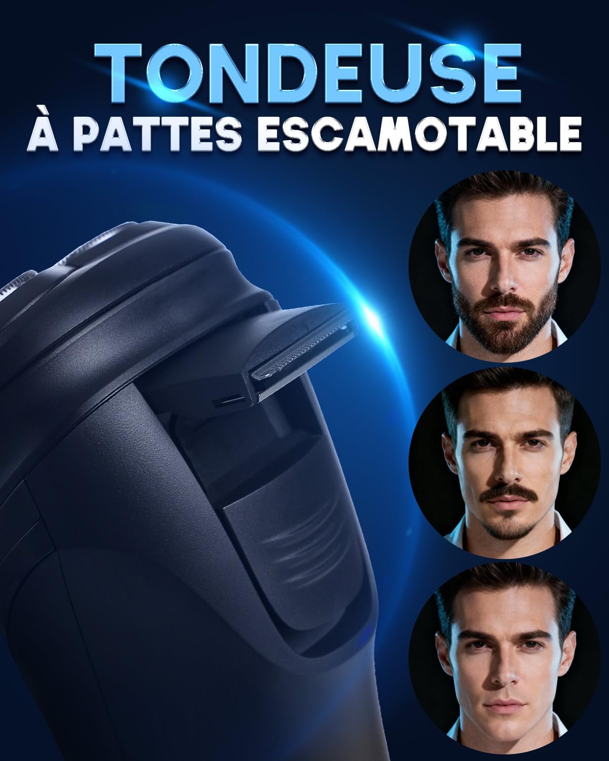 Rasoir Électrique Homme avec Écran LCD, Rasoir Électrique Sans Fil Rechargeable, IPX5 Étanche pour Rasage Sec et Humide, 3 Têtes Rotatives Double Piste, Tondeuse Pop-Up Intégrée, Peau Sensible(Noir)