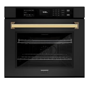 ZLINE 30 in. Autograph Edition Professional True Convection Single Wall Oven with Air Fry and Self Clean in Black Stainless Steel with Polished Gold Handle WASBZ-30-G