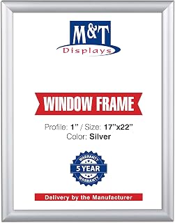M&T Displays Window Snap Poster Frame, Black/Silver, 1" Aluminum Profile, Front Loading, Picture, Photo, Document, Certificate, Sign Holder (Silver, 17x22 inch)