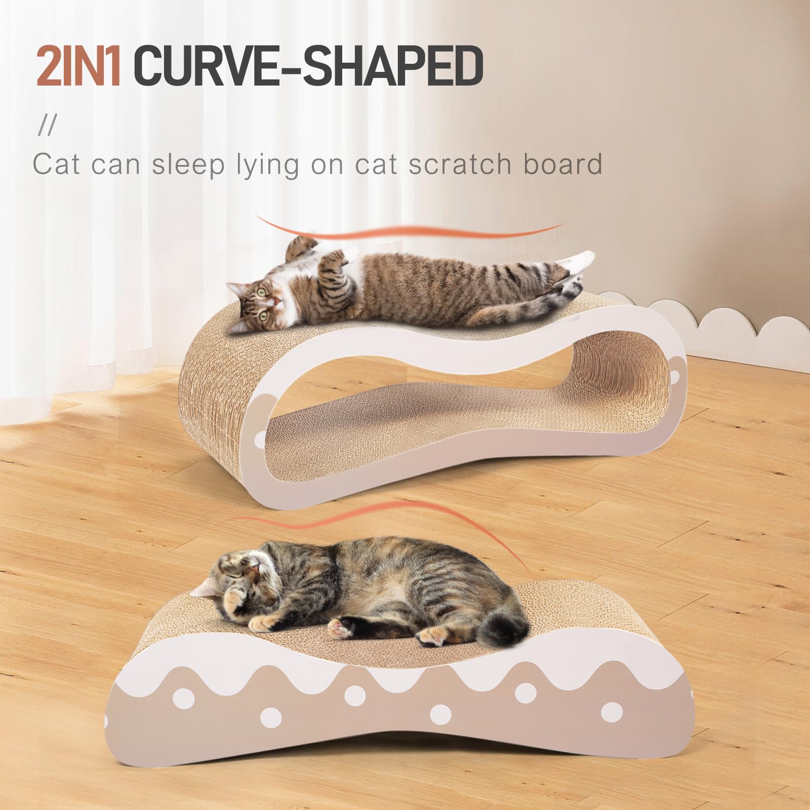 FluffyDream Cama de cartón rascador 2 en 1 para Gatos, Poste rascador para Gatos, Almohadillas duraderas para Evitar daños en Muebles, Grande, Ondulado