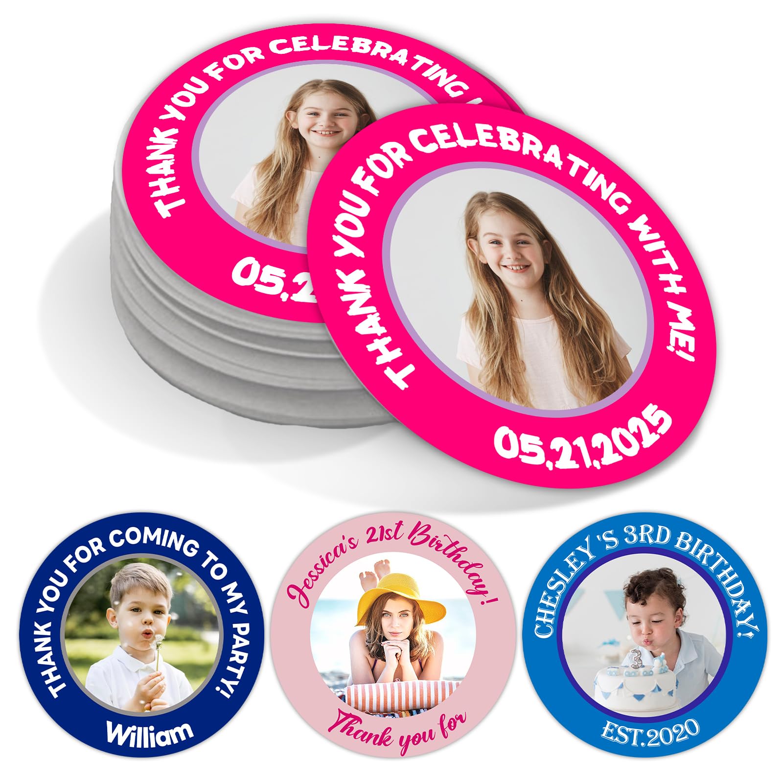 50 Custom Personalised Stickers Labels with Photo Picture Name Text Customised Make Your Own Vinyl Sticker Decal for Business Logo Wedding Party Favors Baby Shower Birthday Gift Bag Tags
