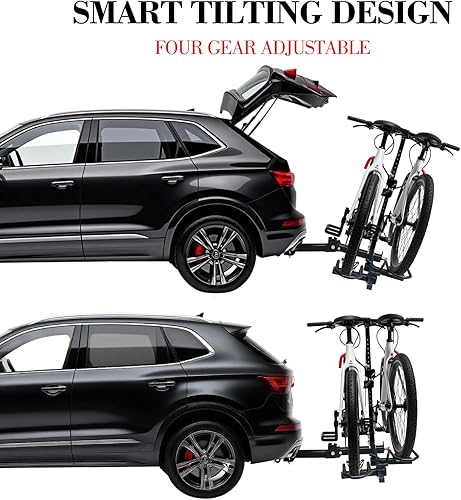Miniatura 5 de Portabicicletas de enganche para 2 bicicletas, soporte para bicicletas estándar, de neumáticos gruesos y eléctricas, se adapta a automóviles,