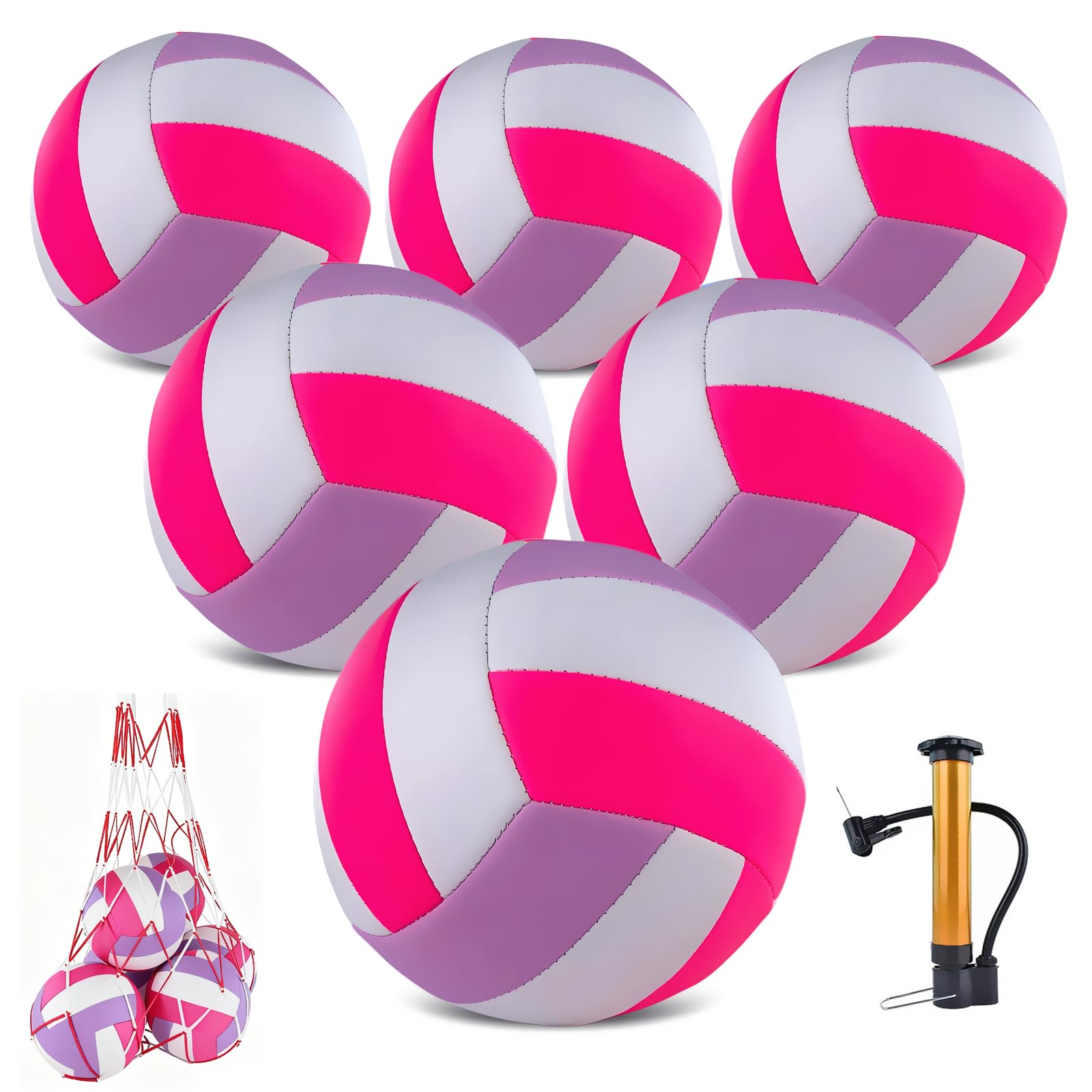 Photo 1 of ***missing 2***HYPGARD 6 Pack Volleyballs Official Size 5, Waterproof Soft Bulk Recreational Volley Balls with Pump and Net Bag for Indoor Outdoor Beach Sand Water Pool Game Training Match for Beginner, Pink