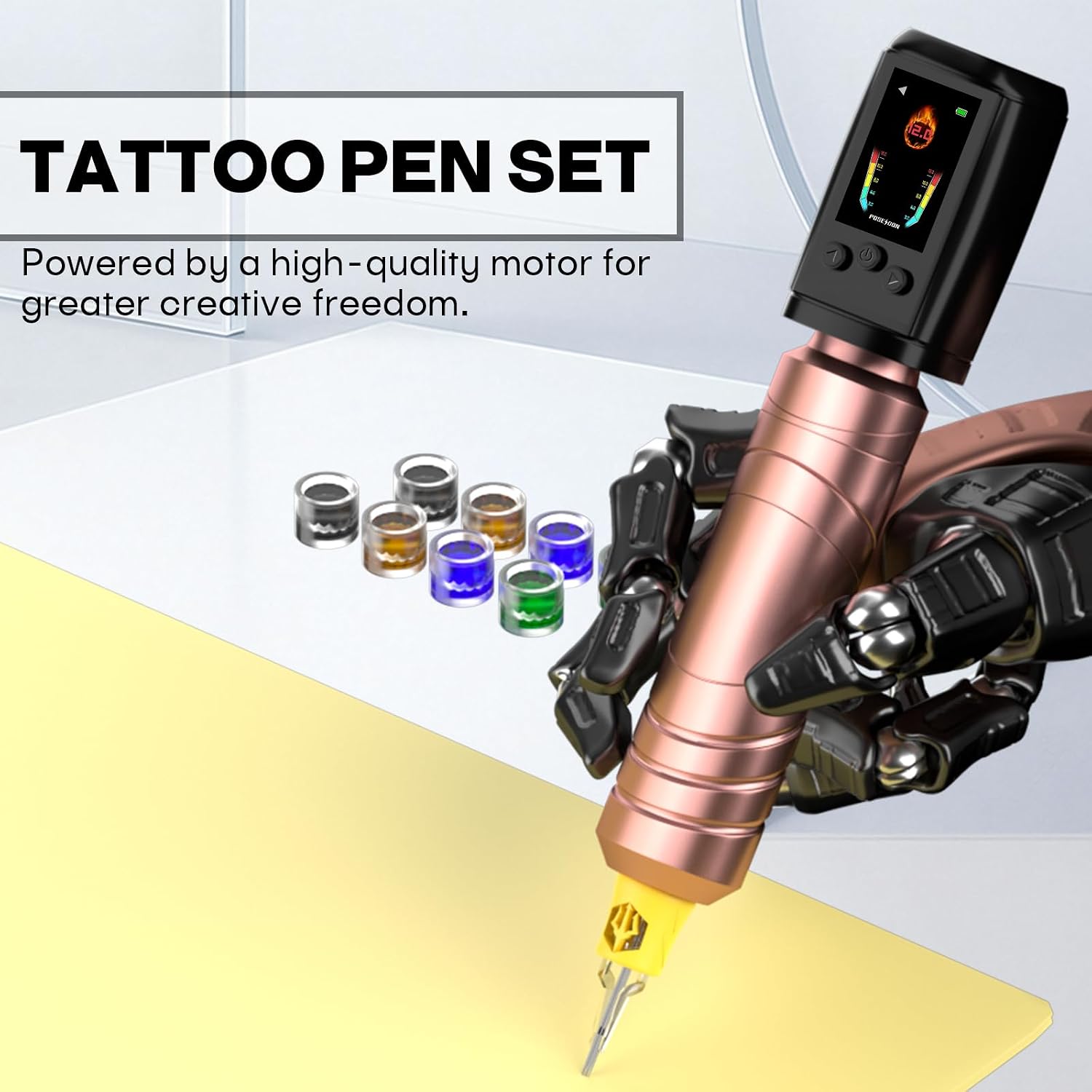 POSEIDON Tattoo Pen Kit, Cordless Tattoo Gun Set Tattoo Kit with 2Pcs Battery and 20 Pcs Tattoo Cartridge Needles, Complete Tattoo Machine kit Tattoo Supplies for Beginners