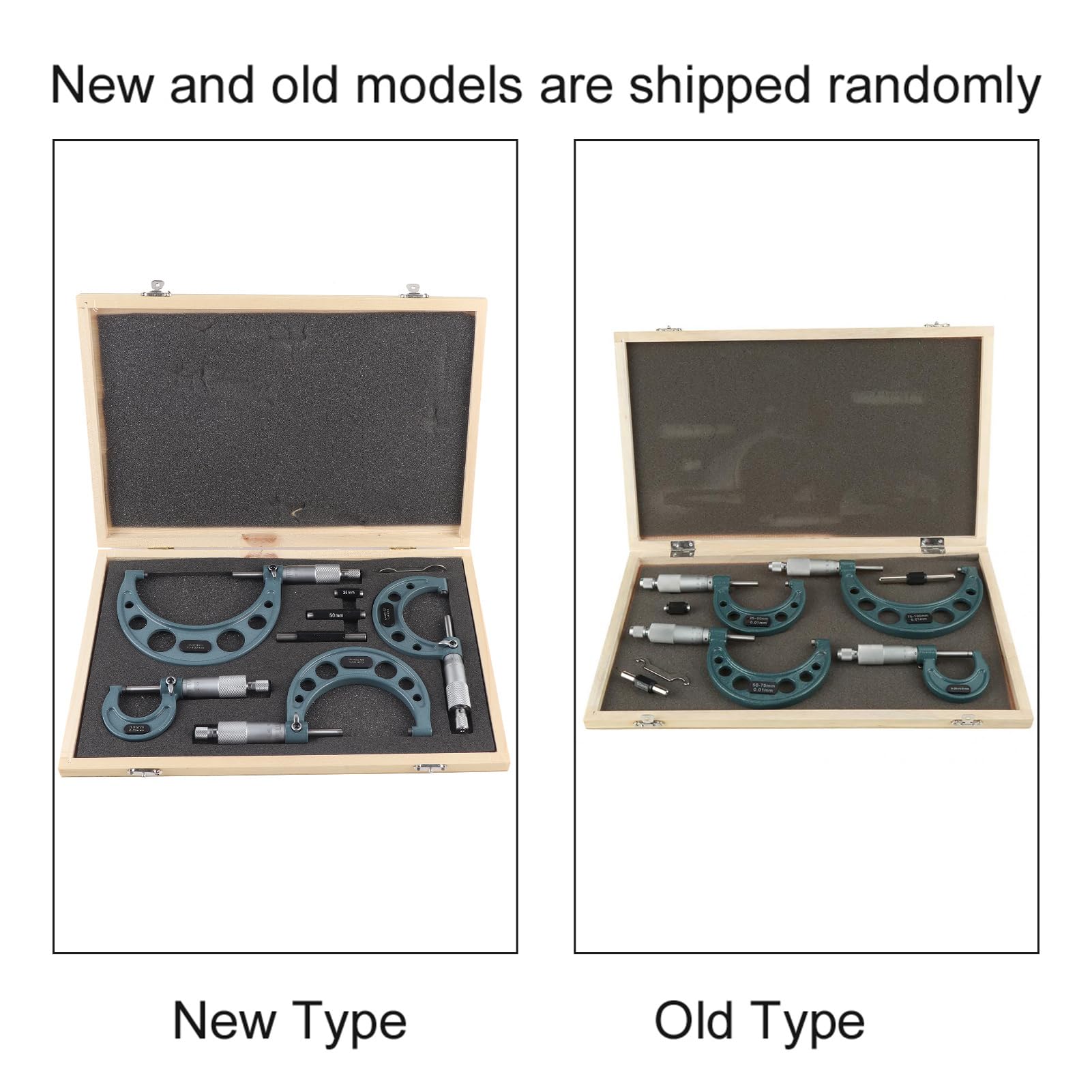 Robusto Set di Micrometri Metrici per Esterni 0‑100 Mm, Calibri di Misurazione 4 Pezzi con Accessori per Officine Meccaniche, Scatola di Legno/coperchio Inclusi