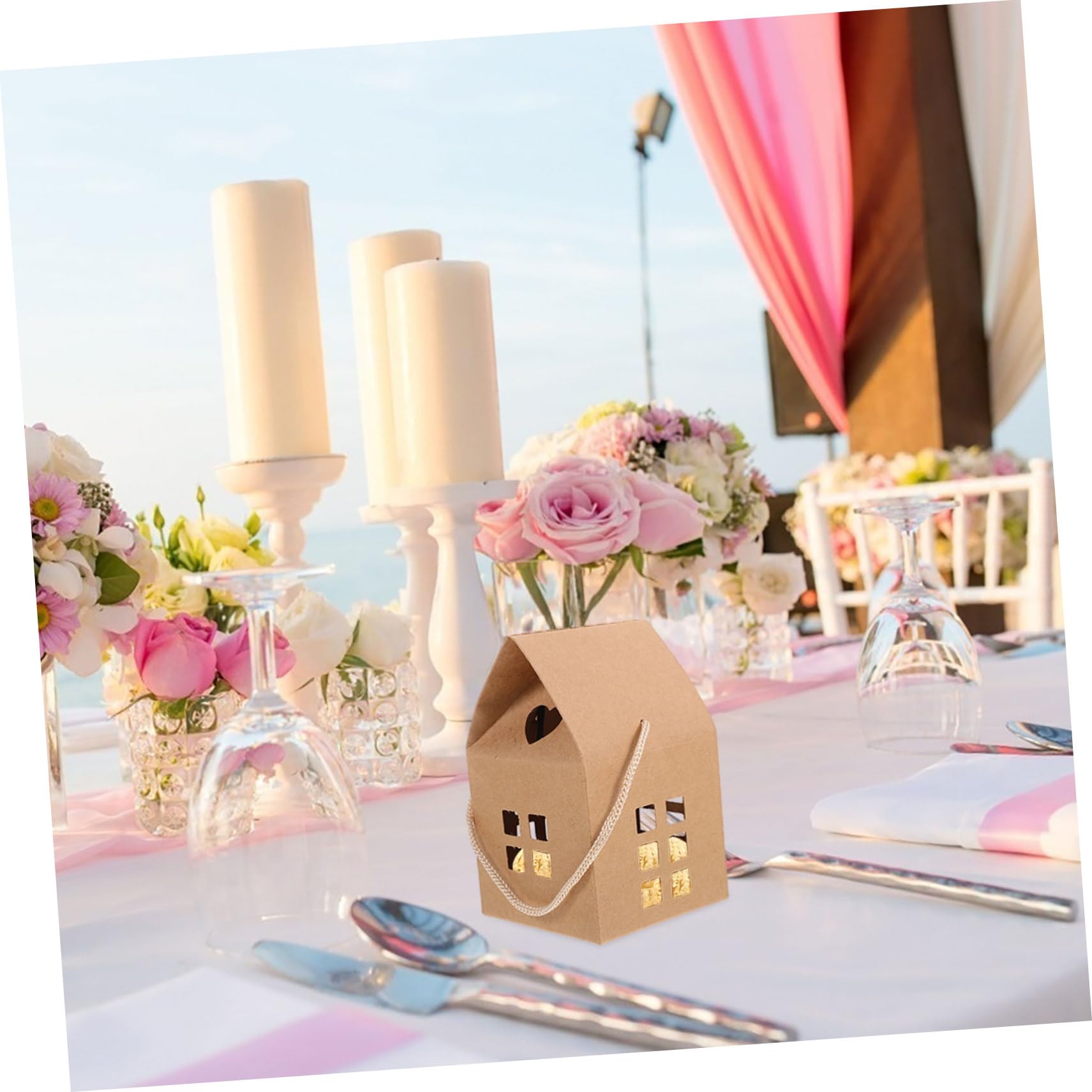 PRETYZOOM Scatole Regalo Uso Versatile a Forma di Casa 50 Pezzi in Carta Marrone Design Unico per Dolcetti e Confetti per Feste e Celebrazioni