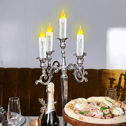 Miniatura 9 de Velas cónicas cortas sin llama que funcionan con pilas con temporizador, velas cónicas a pilas, candelabros sin llama, velas cónicas LED blancas de