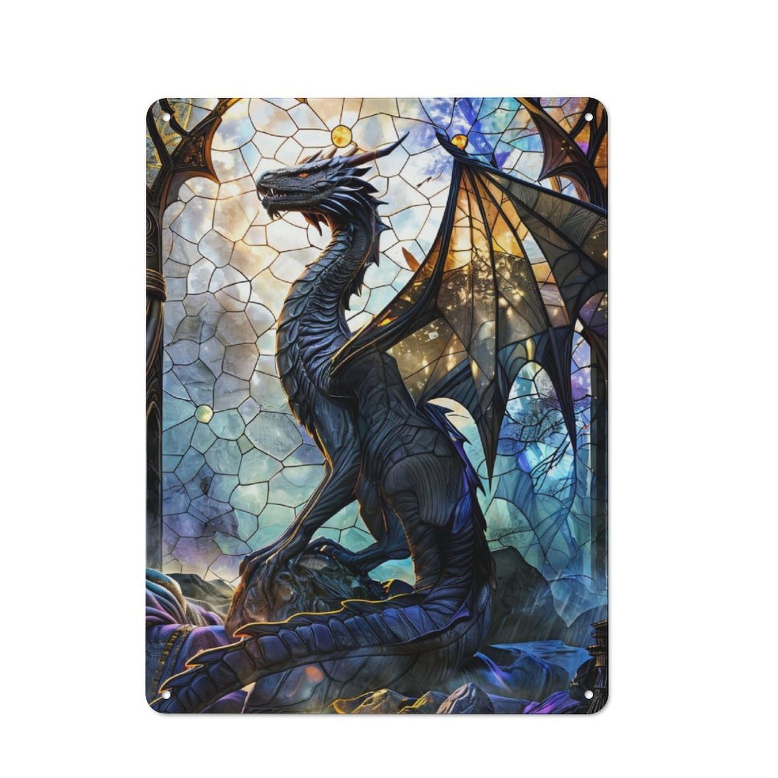 Junmoney Tranquil Stained Dragon Retro Tin Sign 40X30cm For Man Cave Or Games Room, For Collectors Decorating Games Rooms And Man Caves