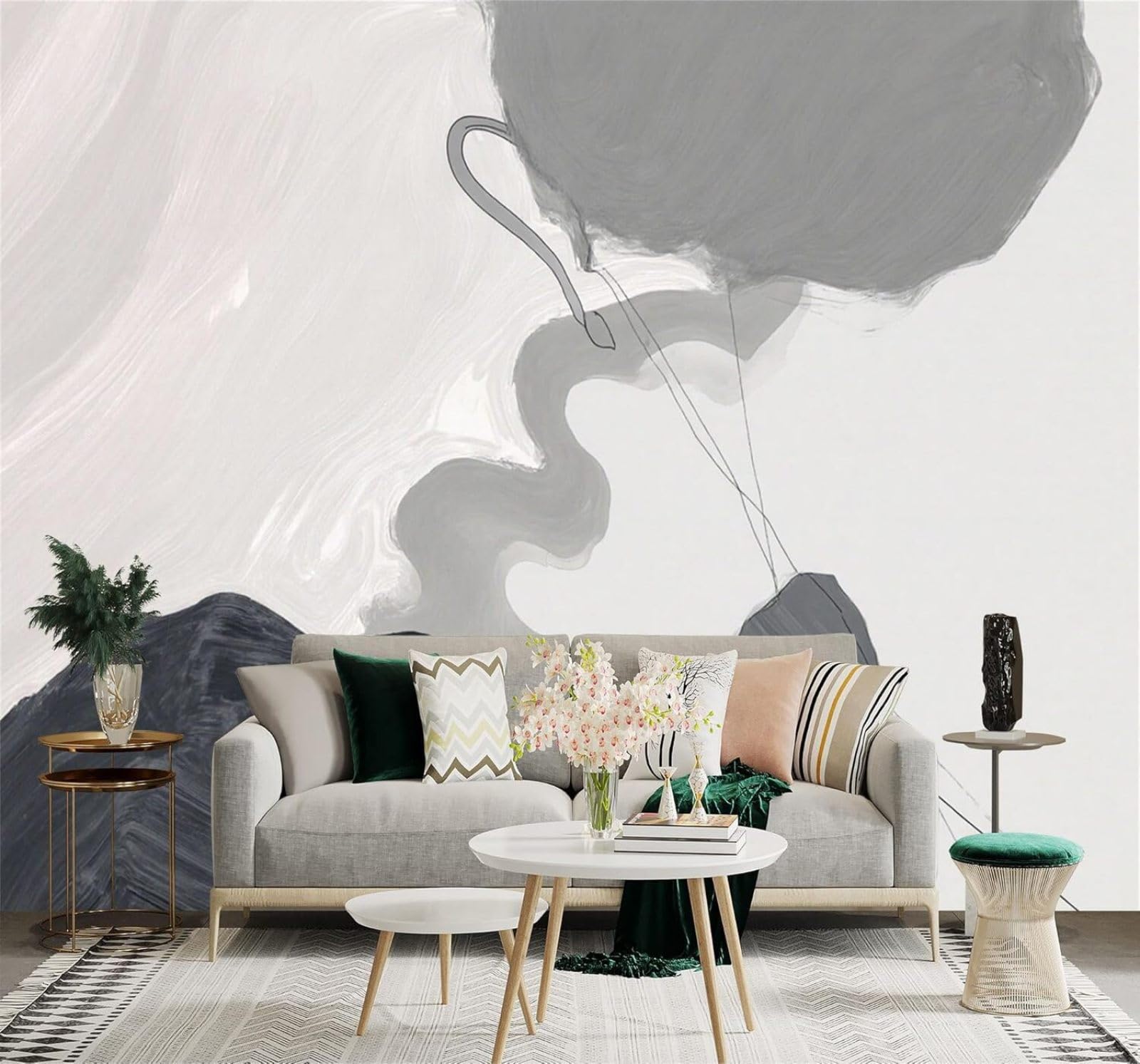 Xlming 250Cm×170Cm(B×H) Abstract Minimalist Hand Drawn Greyish White Landscape 3D Wallpaper Silky Texture Home Study Office Grey Dining Room Sofa Bedroom Living Room Tv Backdrop-250Cm×170Cm