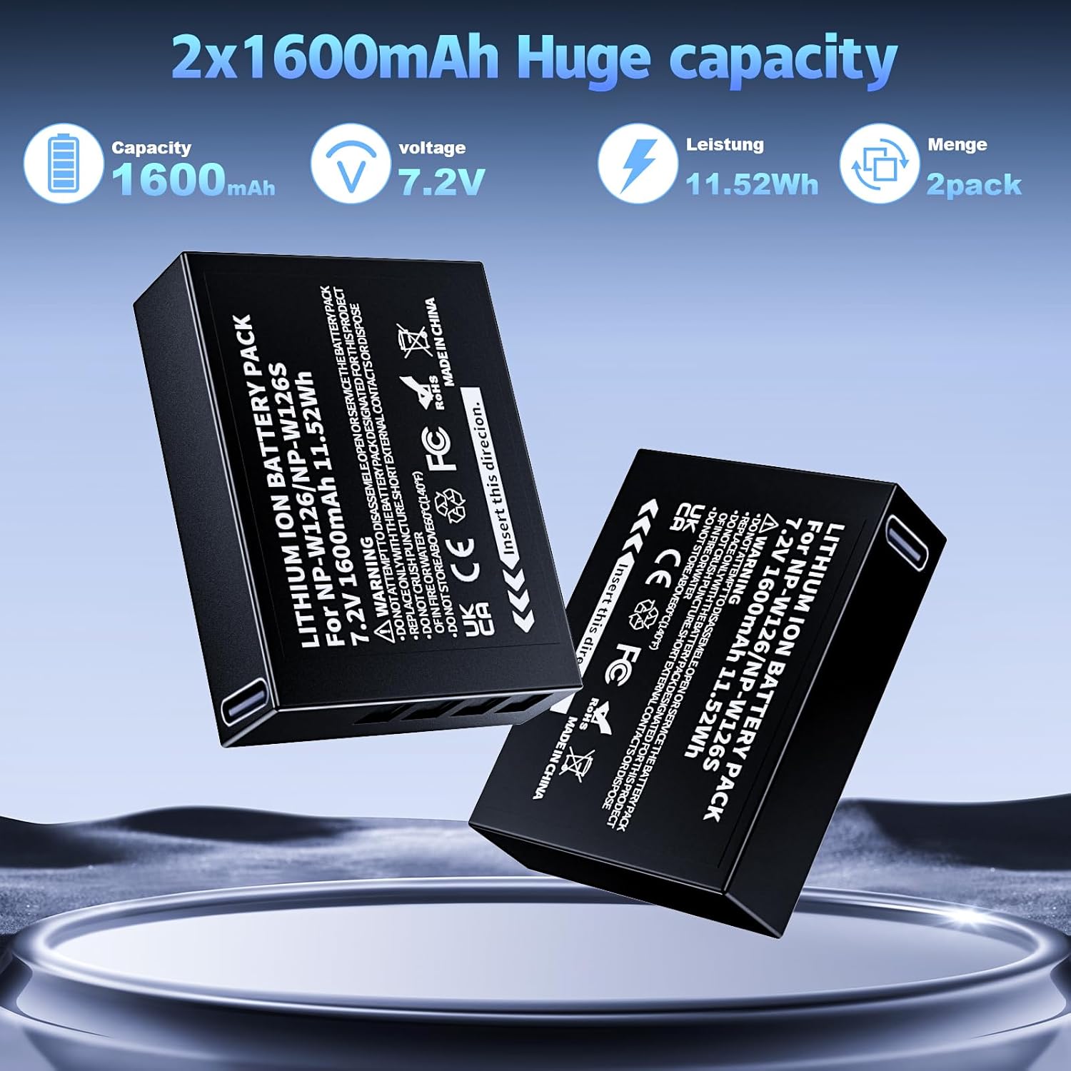 2Pack USB C NP-W126S Upgraded Battery,1600mAh High Capacity Fully Decoded Rechargeable Battery for Fujifilm XM5 X100VI X100V XS10 XT30II XT30 XT20 XE4 A5 Camera - Image 5