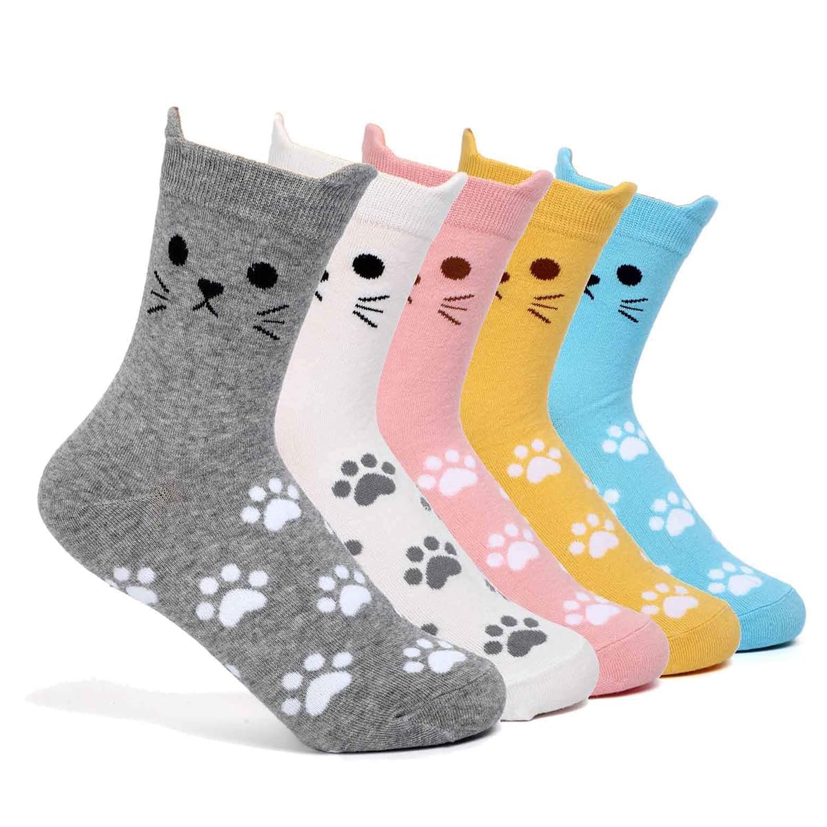 Hajxxmm Women's E Cat Socks, Funny Animal Socks - 5 Pairs (Animal Pattern) Cut Novelty Funny Cat Lovers Gifts For Winter Warm Thermal Socks
