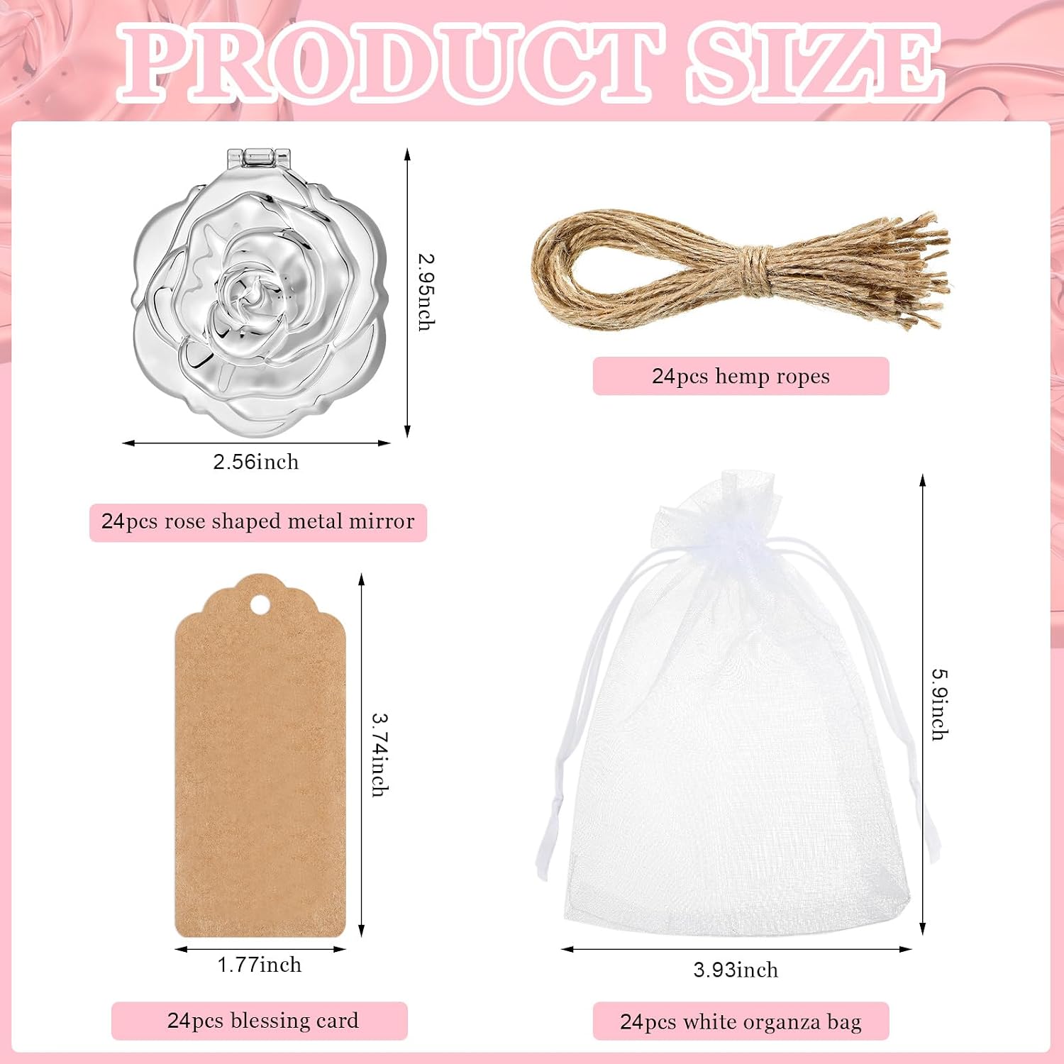 24 Sets Rose Compact Mirrors Brush Bulk Quinceanera Party Favors for Guests Travel Mirror Thank You Gifts Bulk for Sweet 16 15 Party Favors Bridal Shower Wedding Souvenirs(Silver)