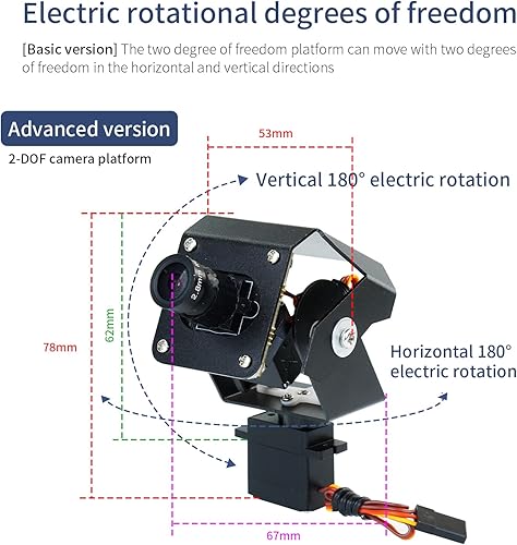 Vista 18 de Yahboom Servo digital multi-ángulo de dirección cardán eléctrico 2 grados de libertad DOF cámara PTZ con luz LED para bricolaje robot coche