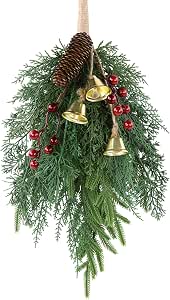 Christmas Teardrop Swags (2-Pack) – Artificial Pine Garland With Bows, Berries, Pinecones, For Indoor/Outdoor Door & Wall Decor - View #9