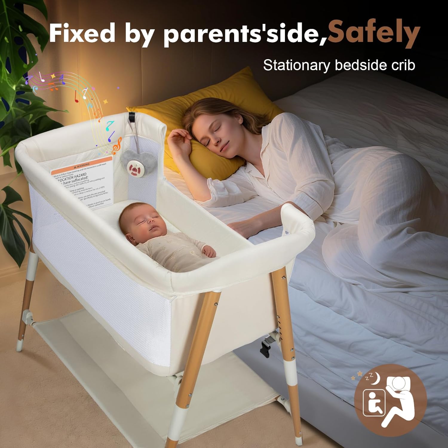 Baby Bassinet, 3 in 1 Bedside Bassinet Sleeper for Newborn, Portable Baby Crib with 4 Detachable Wheels & Adjustable Height, Breathable Mesh & Mattress, Mosquito Net& Storage Basket (White)