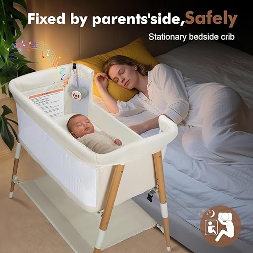 Miniatura 3 de Cuna de bebé, cuna portátil 3 en 1 para recién nacido, cuna de bebé portátil con 4 ruedas desmontables y altura ajustable, malla transpirable y