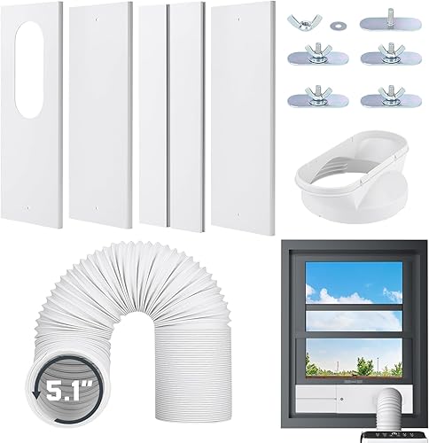 Kesfitt Kit de ventilación portátil de aire acondicionado con manguera de escape de 5.1 pulgadas y acoplador, kit de ventilación de ventana de CA