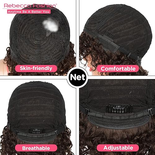 Miniatura 5 de Rebecca Fashion Pelucas de cabello humano virgen Remy brasileño Remy con flequillo, 130% de densidad, para uso diario