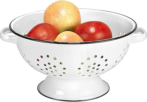 Miniatura 2 de Red Co. Enamelware - Colador redondo de metal clásico de 10.5 pulgadas con dos asas, borde blanco desgastadonegro