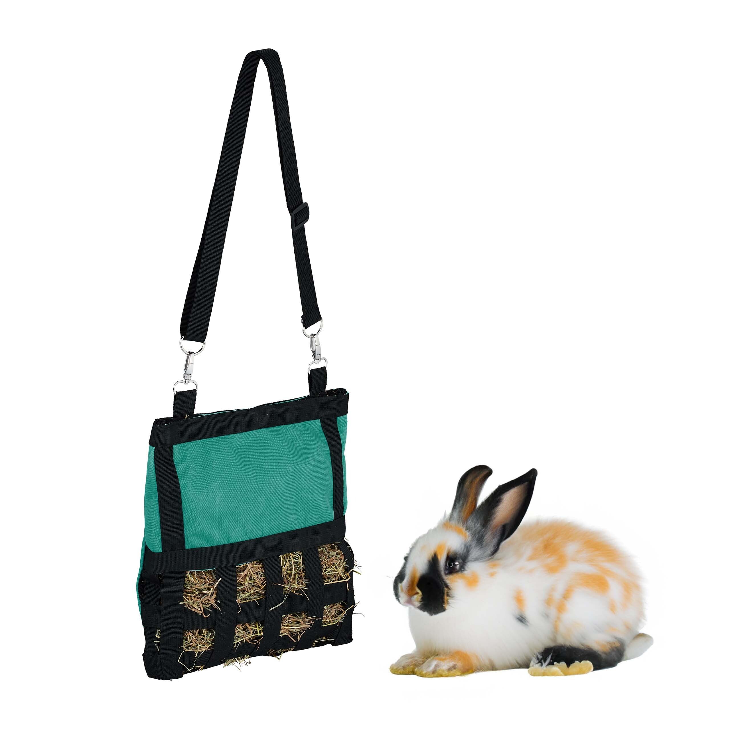 Relaxdays Hay Bag, for Small Animals Rabbits, Guinea Pigs, Straw Storage, Cage Accessories, HxW 30 x 30 cm, Green/Black
