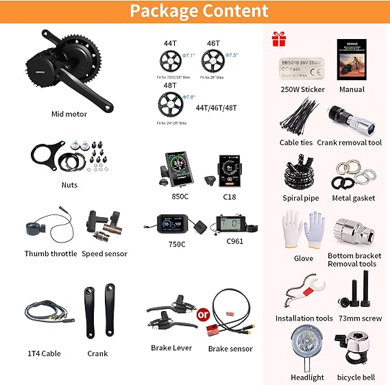 BAFANG BBSHD 48V1000W BBS02B 48V 500W/750W Electric Bike Conversion Kit with DP-C18/C965/850C/750C LCD Display with 48V/52V Lithium Ion Battery(Optional) Ebike DIY Kit