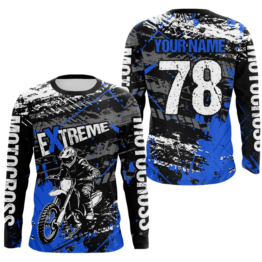 PIONAMZIOZ Customized Dirt Bike Jersey Motocross Racing Jersey UPF30+ Youth Motorcycle Shirt Racing Off-Road Shirt Kid Adult (US, Alpha, Small, 5X-Large, Regular, Regular, Blue)